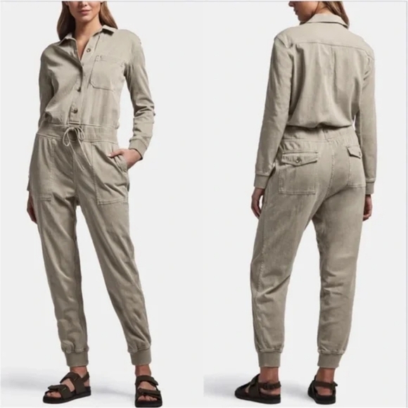 James Perse Mixed Media Utility Jumpsuit Sergeant Drawstring Waist Size Small - Picture 4 of 16